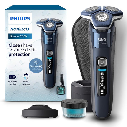 Philips Norelco Shaver 7800, Rechargeable Wet & Dry Electric Shaver with SenseIQ Technology, Quick Clean Pod, Charging Stand, Travel Case and Pop-up Trimmer, S7885/85