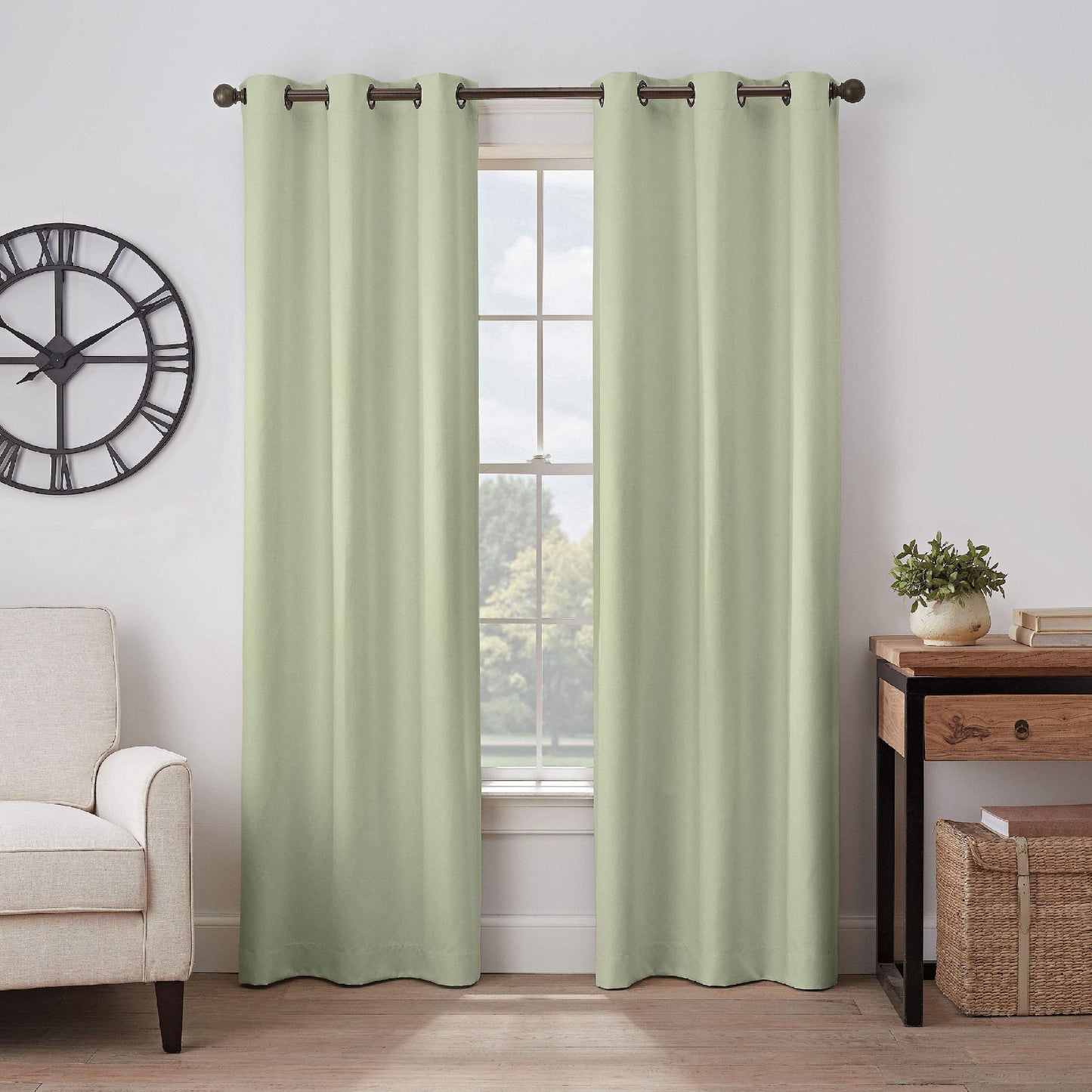 Eclipse Gabriella Grommet Top Curtains for Bedroom, Single Panel, 40" x 108", Sage