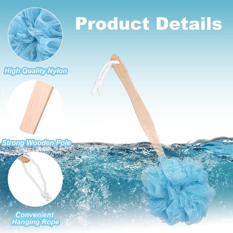 10 Pcs Large Bath Puff Loofah Sponge with Long Handle, Loofah with Handle for Men Women, Back Scrubber for Shower, Exfoliating Body Brush Set - 4 Colors