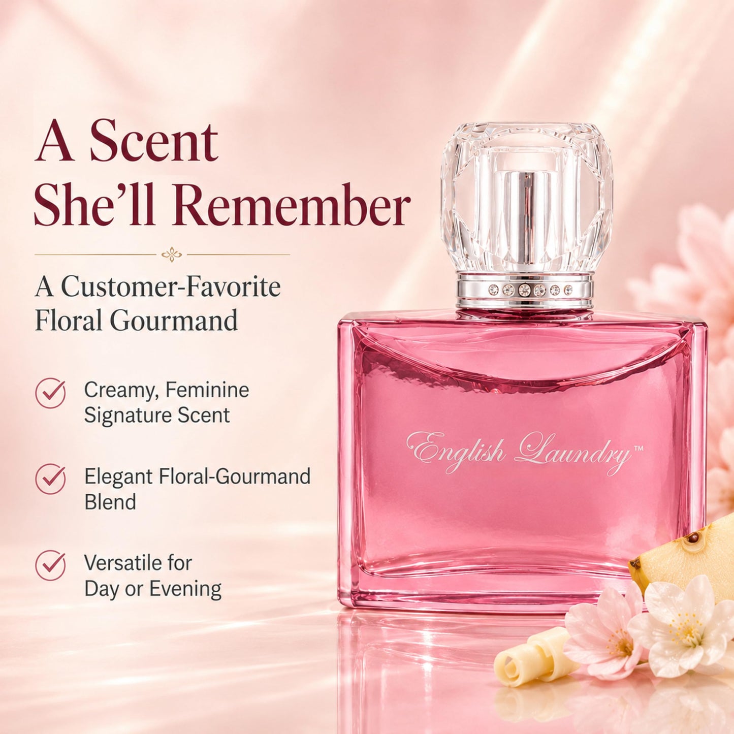 English Laundry Signature Eau de Parfum for Her | Floral Gourmand Scent | Cologne w/Quince & White Chocolate Top Notes, Jasmine & Orris Root Heart, and Sensual Woods Base | (UNBOXED) 3.4 fl. oz.