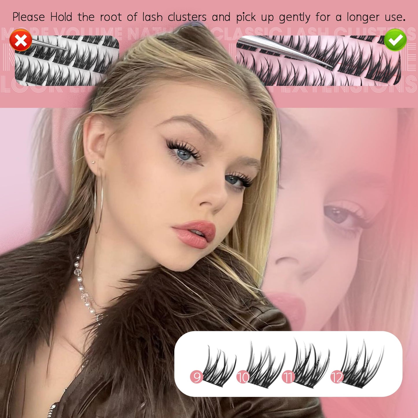 Natural Lash Clusters Wispy Cluster Eyelash Extensions 9-12MM Volume Individual Lashes 132Pcs CC Curl Classic Eyelash Clusters Soft Lash Extensions Easy to Apply for Beginners by JIMIRE