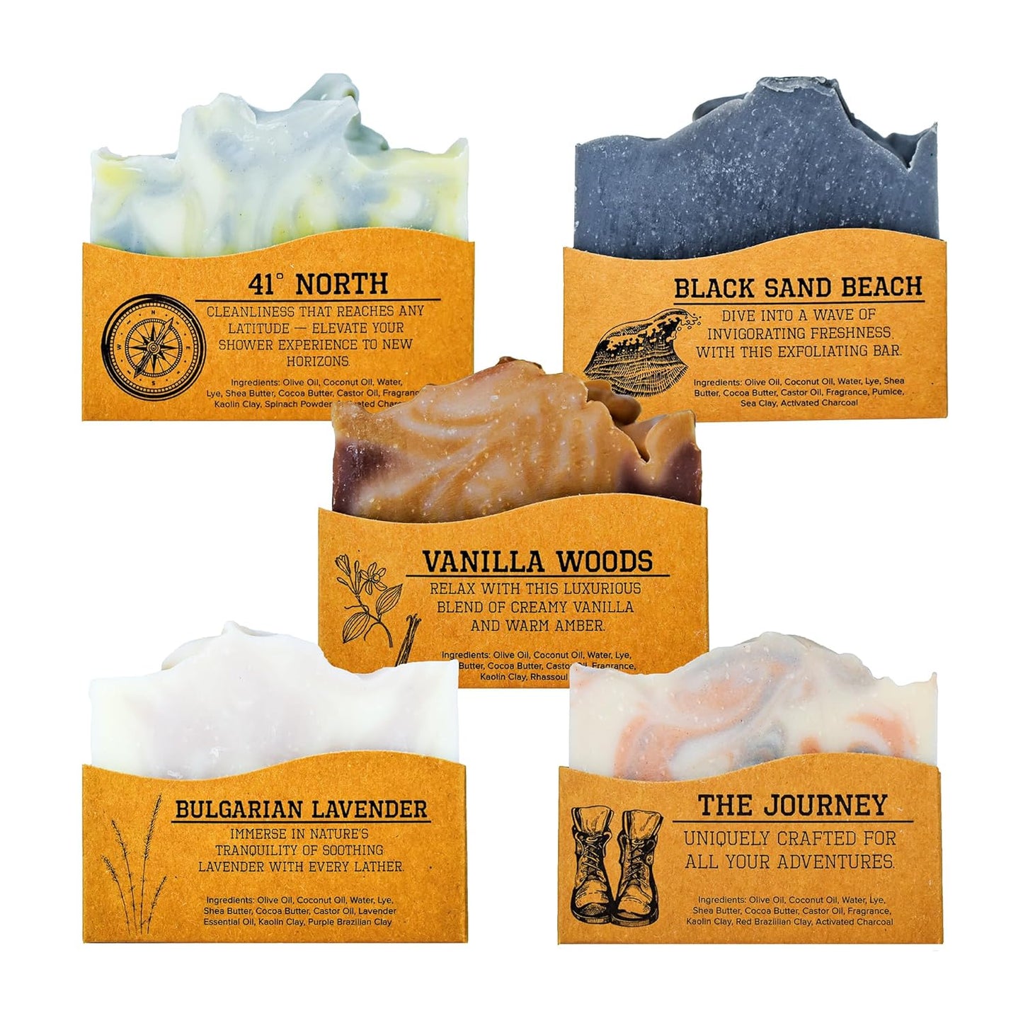 Natural Bar Soap for Men & Women - Skin-Friendly Handmade Gift Set | Exfoliating & Cleansing | 5 Oz Variety Pack of 5