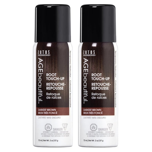AGE beautiful Root Touch Up Hair Color Spray | Touch-Up Gray Concealer | Temporary Cover Up | Adds Volume & Covers Thinning Patches | Water, Sweat, Stain Resistant | Darkest Brown | 2 Fl Oz