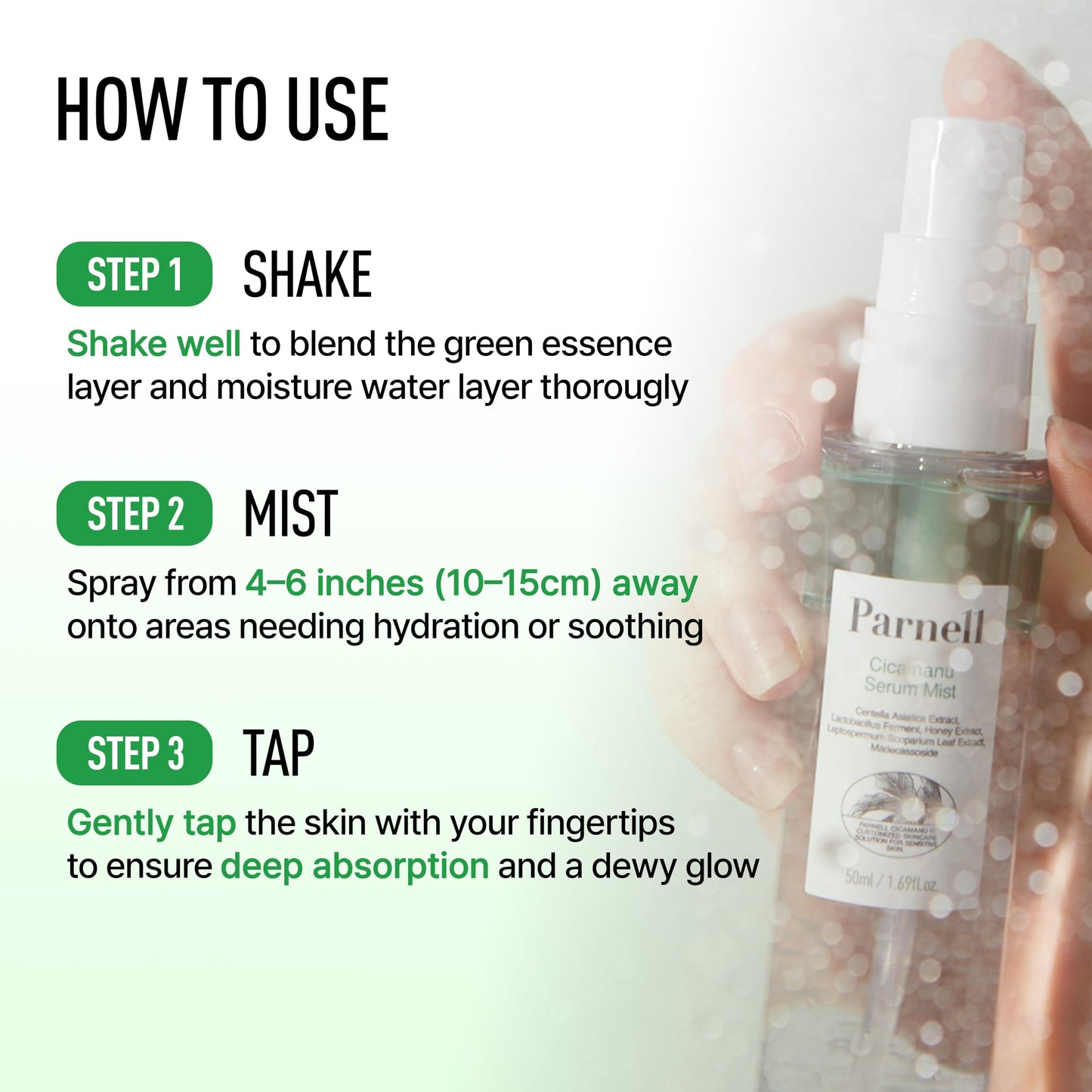 Parnell Cicamanu Serum Mist (1.69 Fl Oz) 50ml | Centella Asiatica, Ceramide & LHA | Dual-Layer Hydrating Face Mist for Glowing Skin | Soothing & Sebum Control | Korean Skincare
