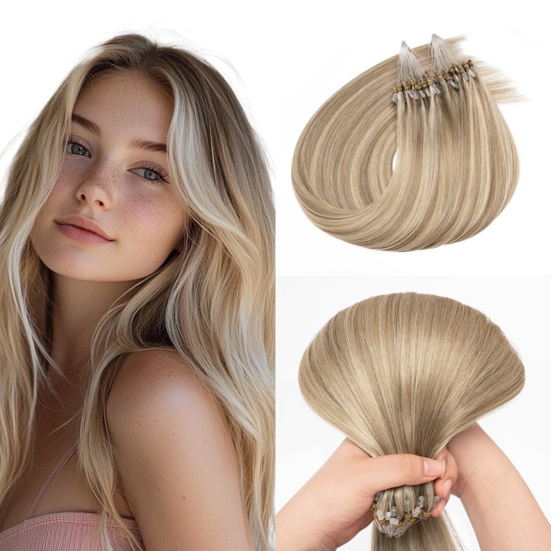 Microlink Hair Extensions Human Hair 14 Inch Blonde Highlight Micro Bead Hair Extensions #16/22 Micro Loop Hair Extension 1g/s 50g