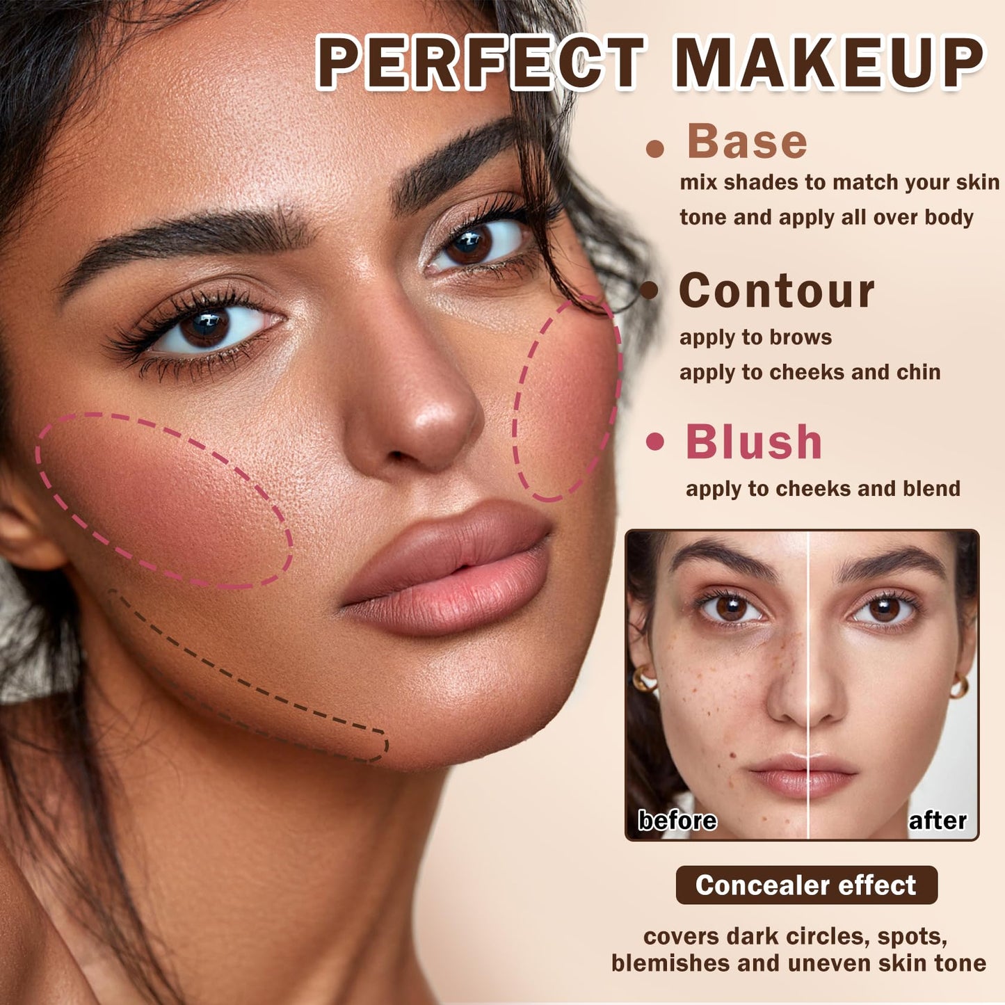 AOAZXBB 12 Colors Cream Blush Palette Cream Concealer Foundation Palette,Natural Matte Face Makeup Palette with Brush