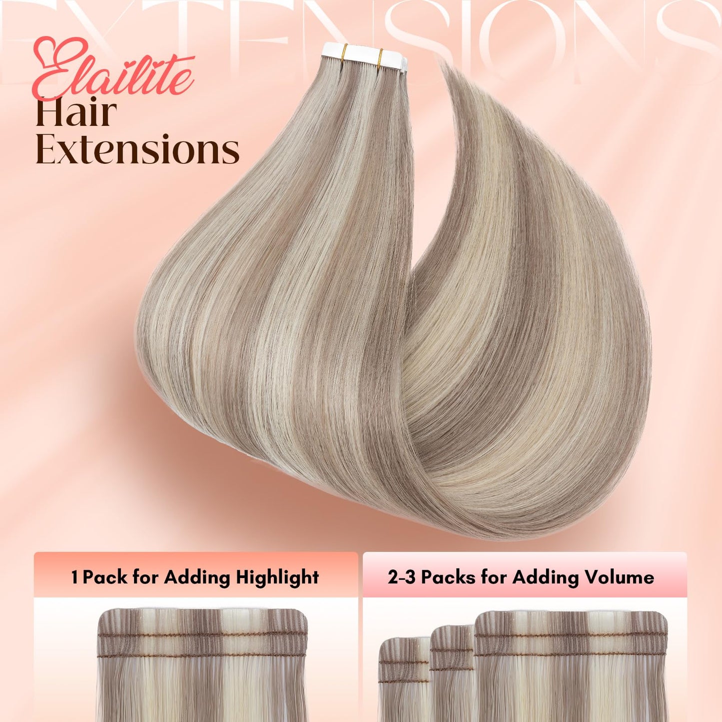 Elailite Tape in Hair Extensions Human Hair Thick Real Remy Hairpieces Ash Blonde & Bleach Blonde 14 Inch 40g 20pcs Straight Invisible Seamless Skin Weft Best Tape for Women
