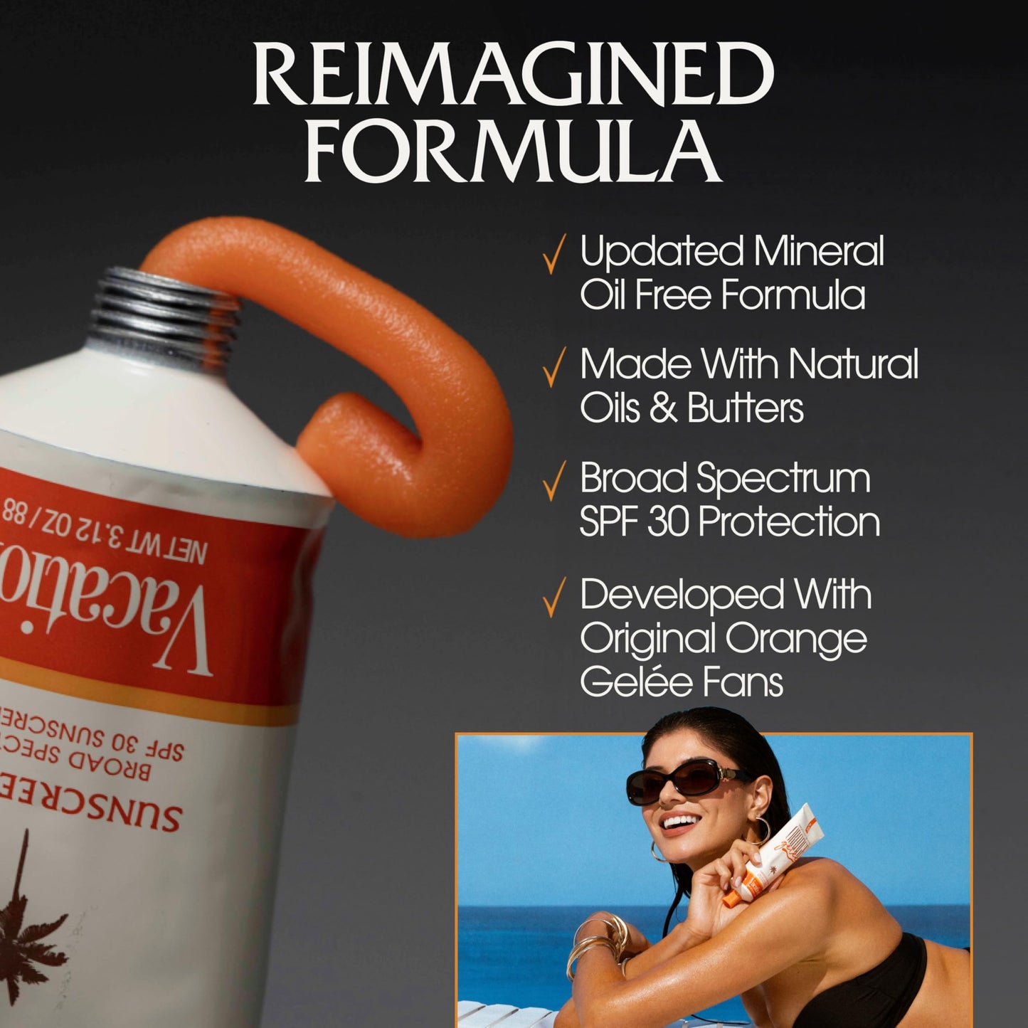 Vacation Orange Gelée SPF 30 Sunscreen Gel and Tube Key Bundle, 3.12 Fluid Ounces - Hydrating Balm-to-Oil Tanning Gel, Transparent, Water-Resistant, Travel Size