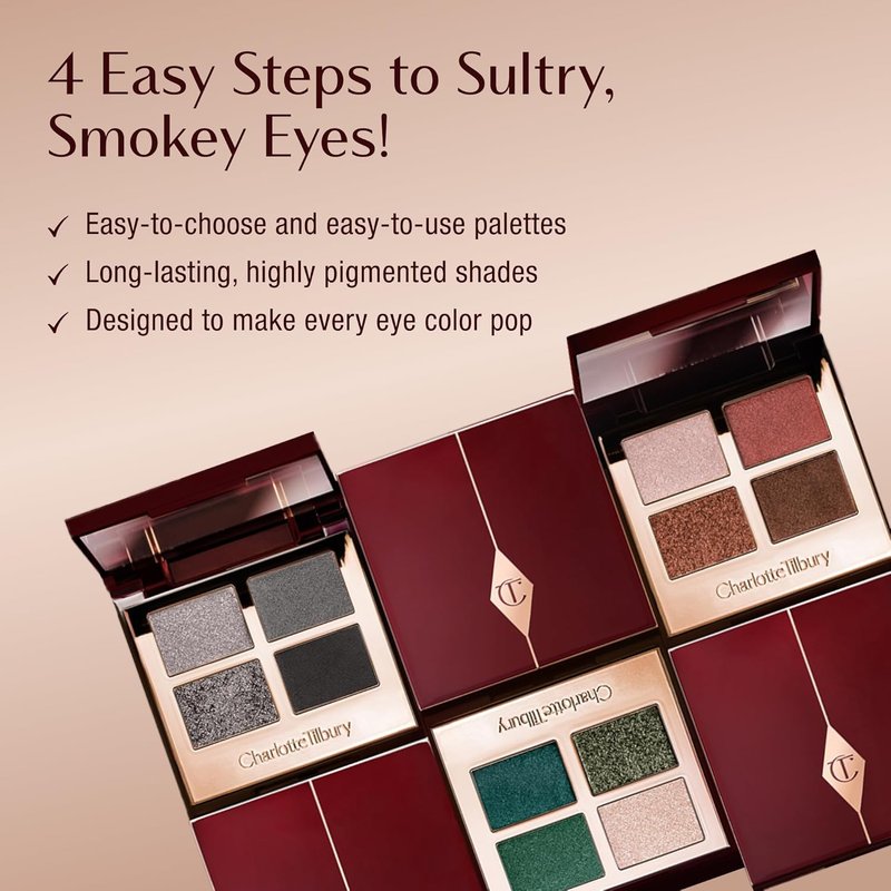 Charlotte Tilbury Luxury Eyeshadow Palette - Shimmer, Metallic & Satin Matte Quad with 4 Complementary Shades