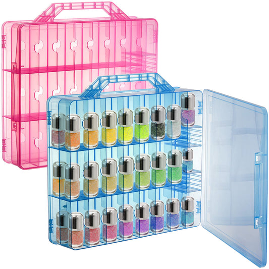 Foraineam 2 Pack Double Side Nail Polish Organizer Transparent Nail Tools Holder Box Portable Universal Nail Polish Carrying Case with 8 Adjustable Dividers for Storage Display