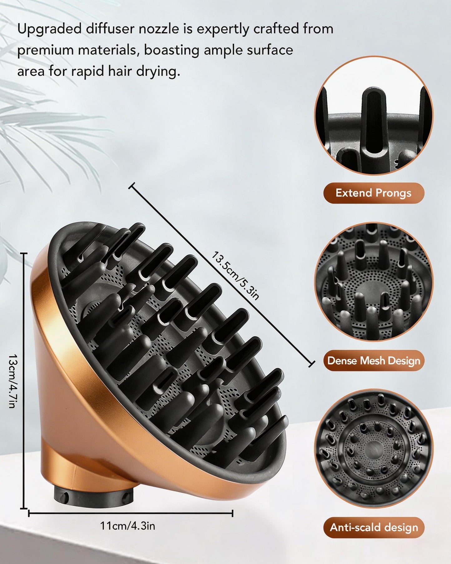 TOSAGE Upgraded Large Diffuser for Dyson Airwrap HS01 HS05 HS08 id, Diffuser Nozzle Attachment for Fast Drying Wave Curly Thick Hair, Rich Copper