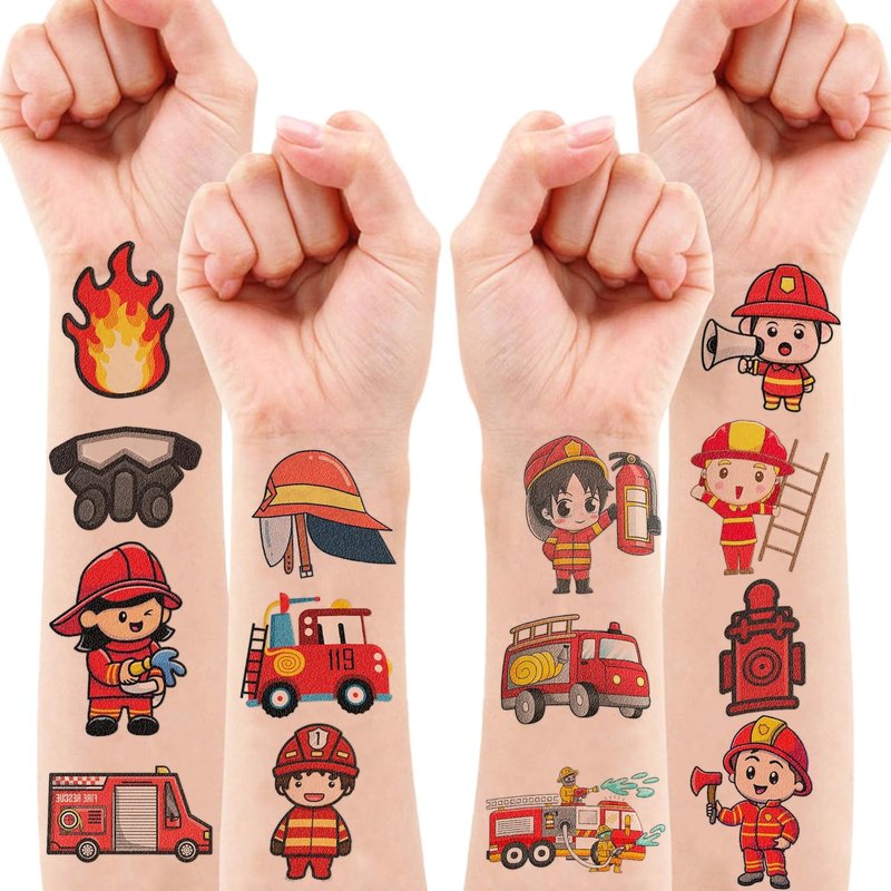 Firefighter Temporary Tattoos - 96 PCS Fire Truck Party Decorations | Kids & Adults Fun Gifts