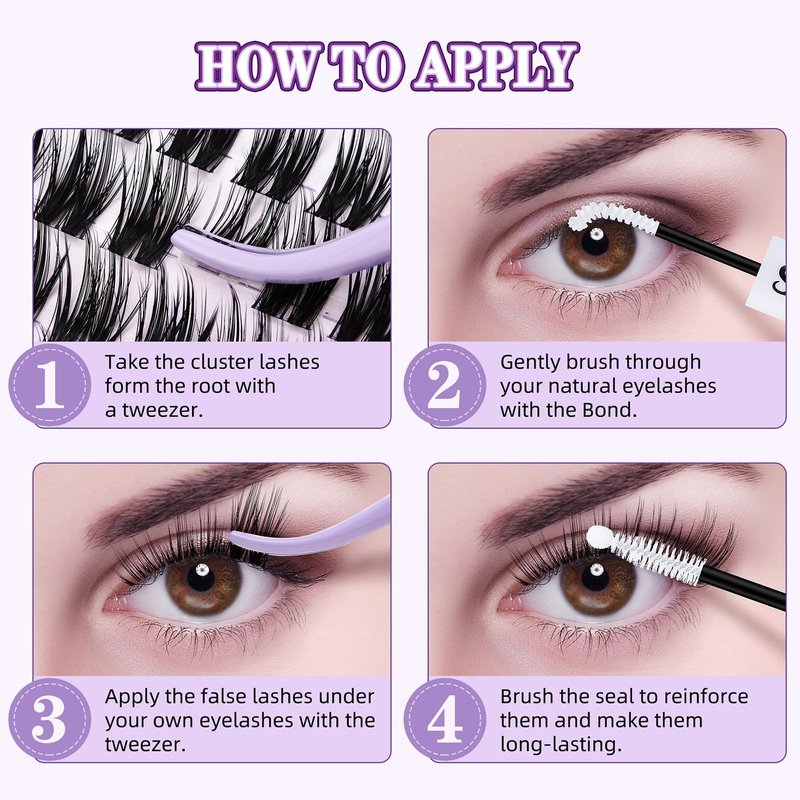 Brown Lash Clusters Kit 10-18mm D Curl Dark Brown Lash Clusters 120pcs DIY Wispy Cluster Eyelash Extensions Individual Natural Lashes False Eyelash Kit with Bond & Seal Remover Tweezers(S3 Lash Kit)