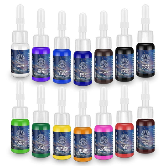 ATOMUS Tattoo Ink Kit - Natural Plant-Based Pigment Set for Permanent Makeup | 14 Colors, 1/6 oz
