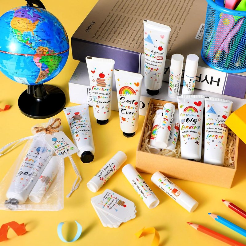 Teacher Appreciation Gifts - 48 Set Lip Balm & Hand Cream with Cards | Travel Size Moisturizing Lotion