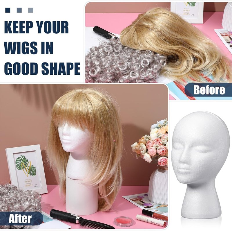 3 Pcs Foam Wig Head Set - 50 T Pins for Mannequin Display | 11 Inch Foam Stand for Hairpieces, Hats, and Cosmetics