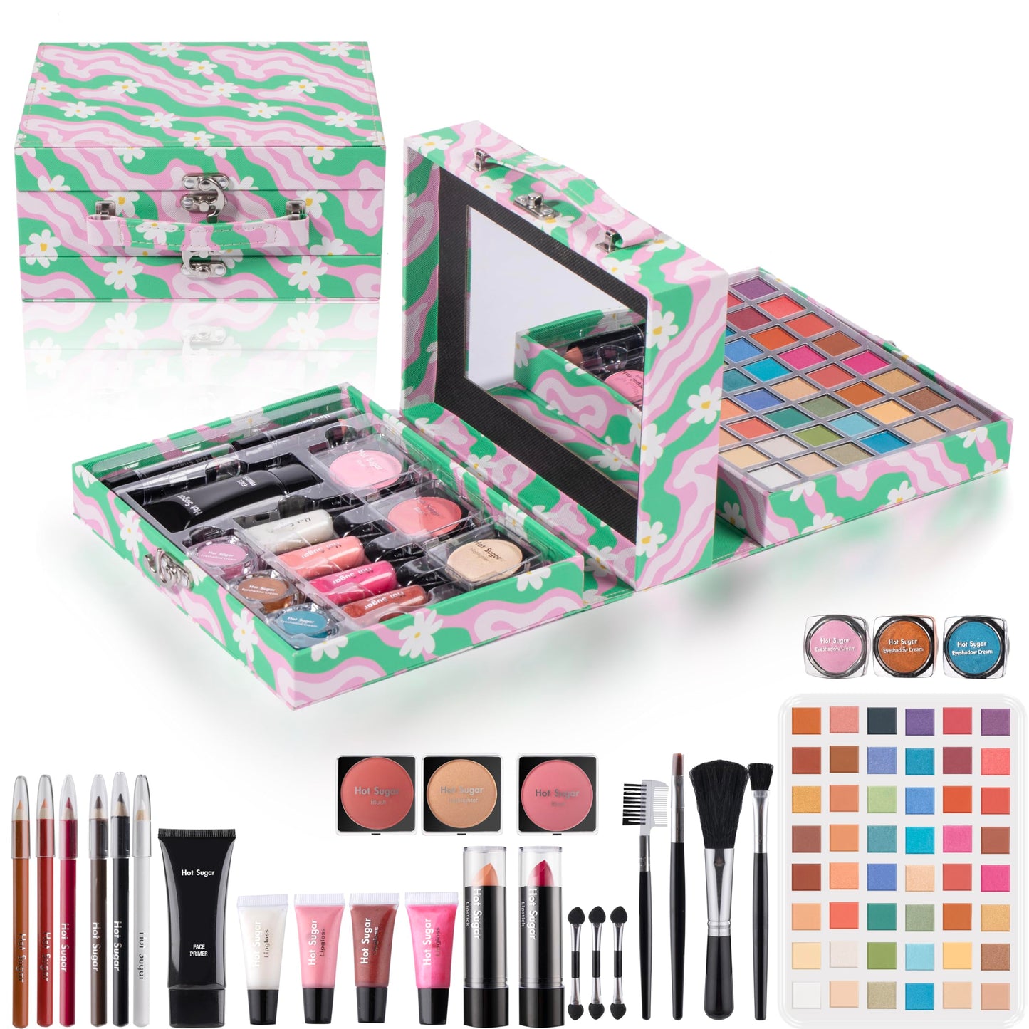Hot Sugar Makeup Kit for Teens, Women with Deluxe Train Case (Floral Green)