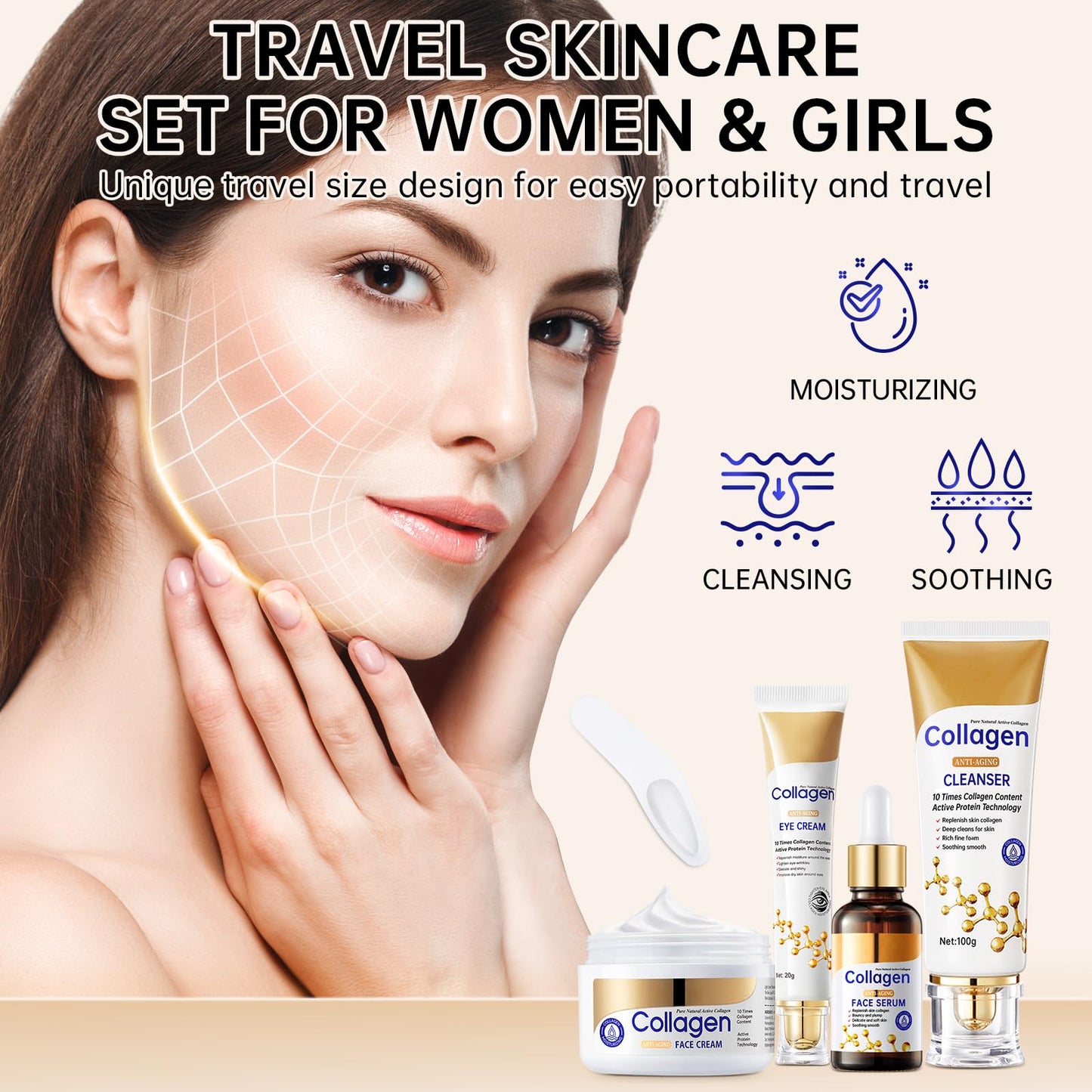 Collagen Skin Care Set, Anti Aging Skincare Set for Reduce Wrinkles, Shrink Pores, Smooth Fine Lines, Hydrating, Skincare Kits for Women, Daily Skin Care