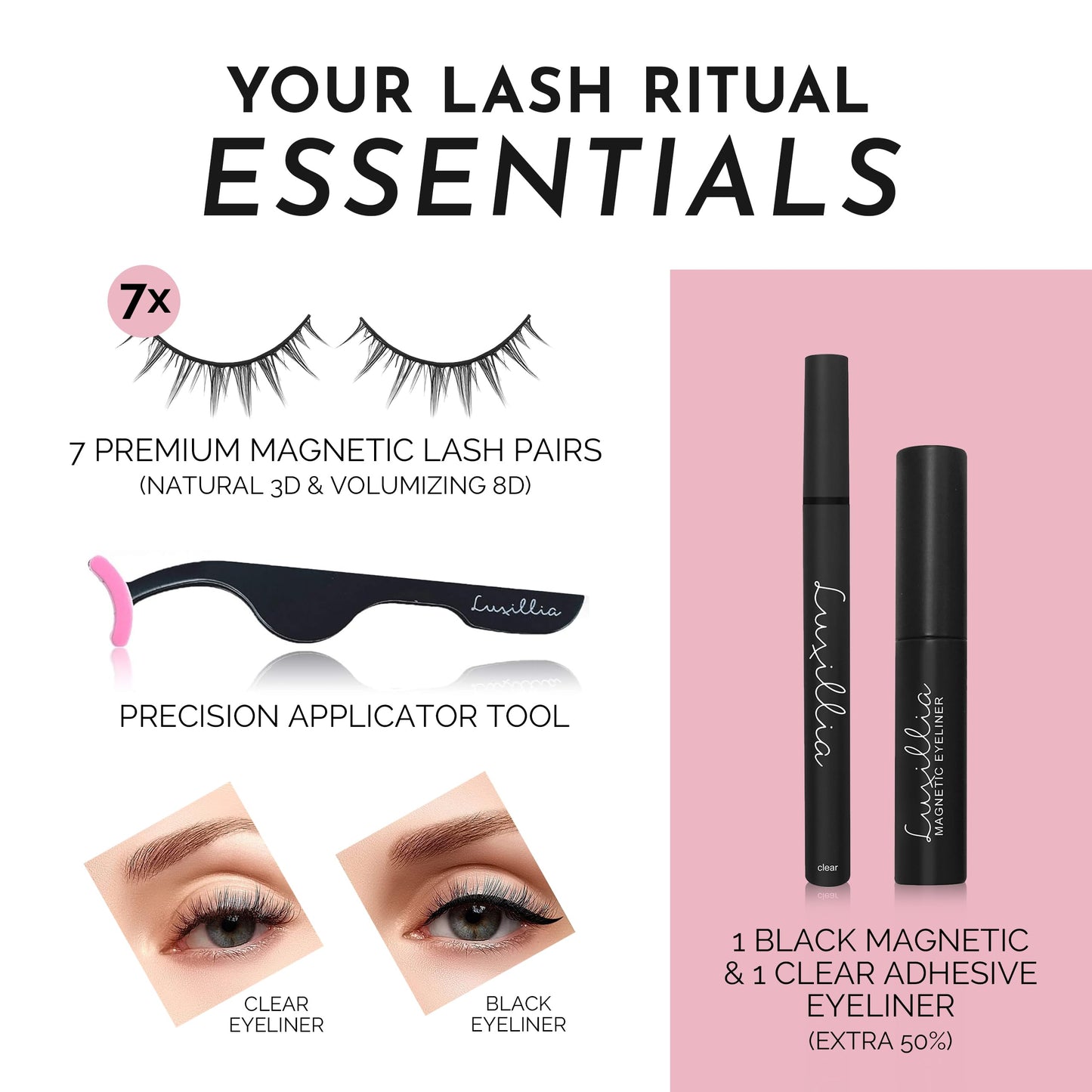 Luxillia Magnetic Eyelashes with Applicator Kit - 10 Set Natural Eye Lashes