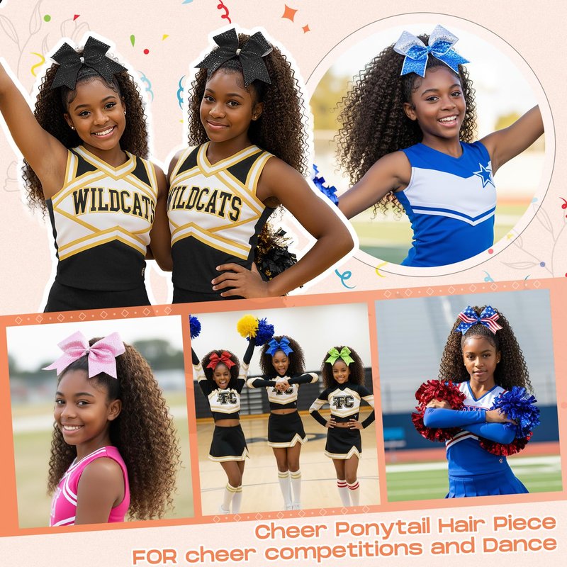 SEIKEA Cheer Ponytail Hair Piece, 100% Super Protein Fiber Curly Cheerleader Hairpiece Lightweight Fluffy Natural Soft 18" Ponytail Extension for Cheerleader Competition, Dance Mocha Melt