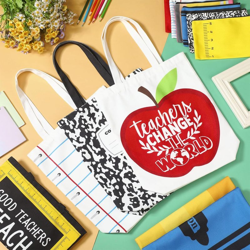 Canvas Tote Bag for Teachers - Bulk Thank You Gifts | Pencil Pouch & Makeup Bag Set
