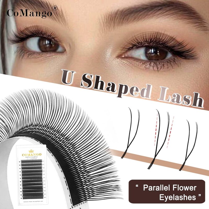 CoMango U Lash Extensions Premade Fans U Shape Eyelash Extension 2D UU Lash Fan Double Tips D Curly U Type Volume Lashes Fan 0.07mm Natural Eyelash Extensions Salon Supplies(black,UU-0.07-D-8-15mm)