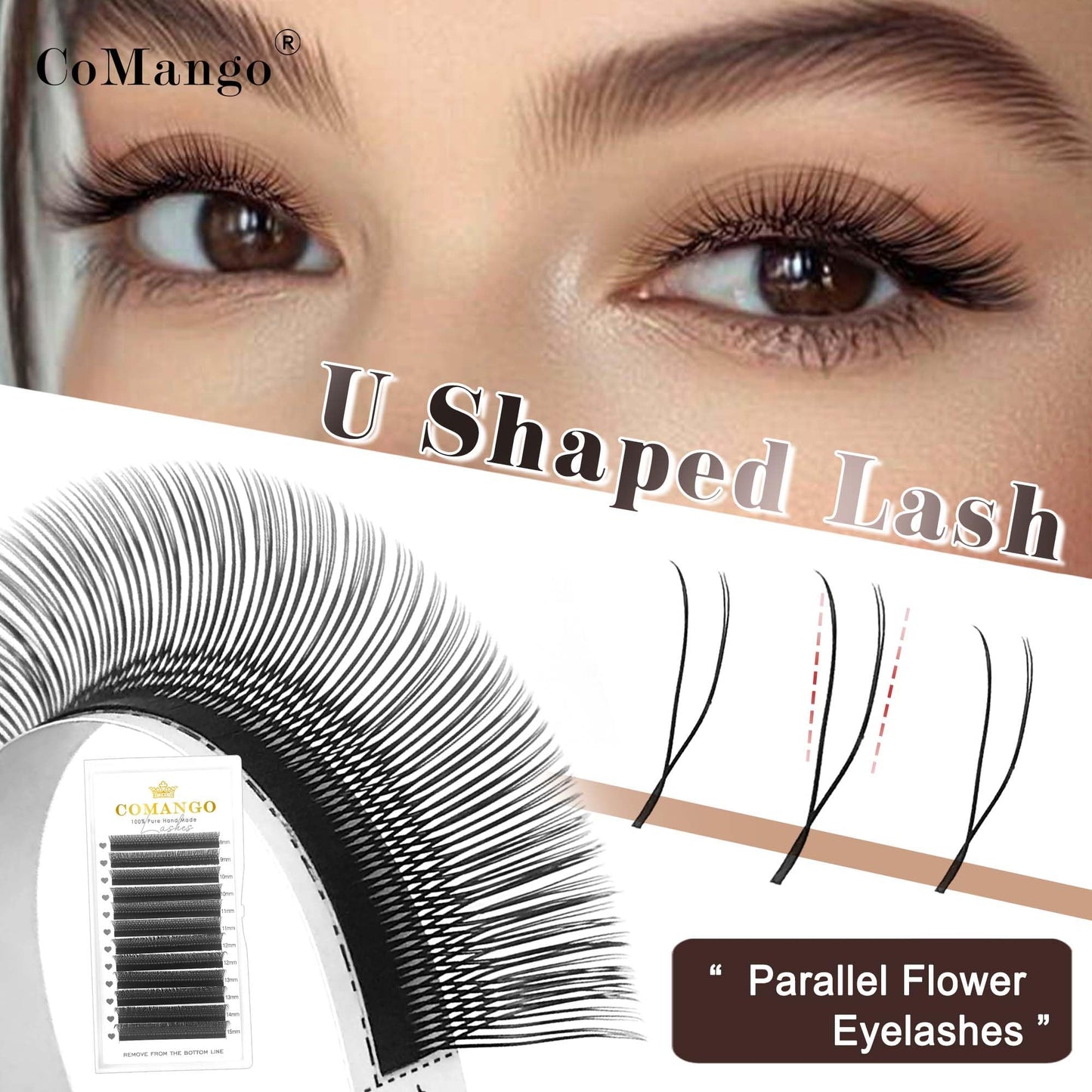 CoMango U Lash Extensions Premade Fans U Shape Eyelash Extension 2D UU Lash Fan Double Tips D Curly U Type Volume Lashes Fan 0.07mm Natural Eyelash Extensions Salon Supplies(black,UU-0.07-D-8-15mm)