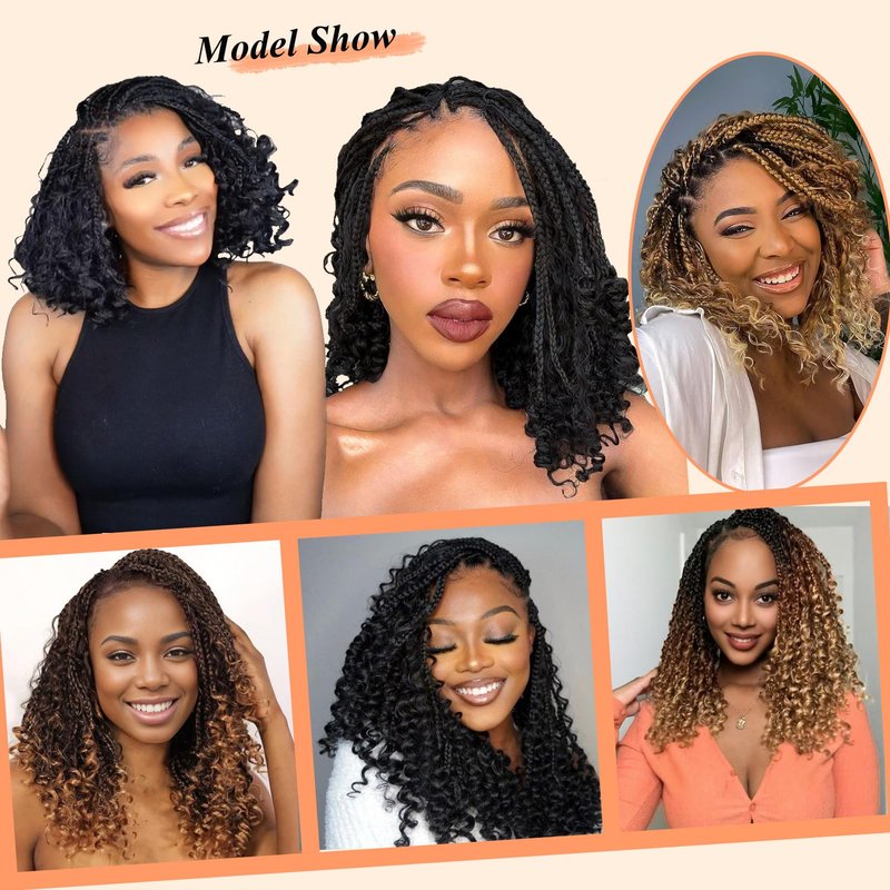9 Packs Goddess Box Braids Crochet Hair 8 Inch Pre Looped Boho Crochet Braid With Curly Ends Synthetic Boho Box Braids Crochet Hair For Women (8 Inch, T30)