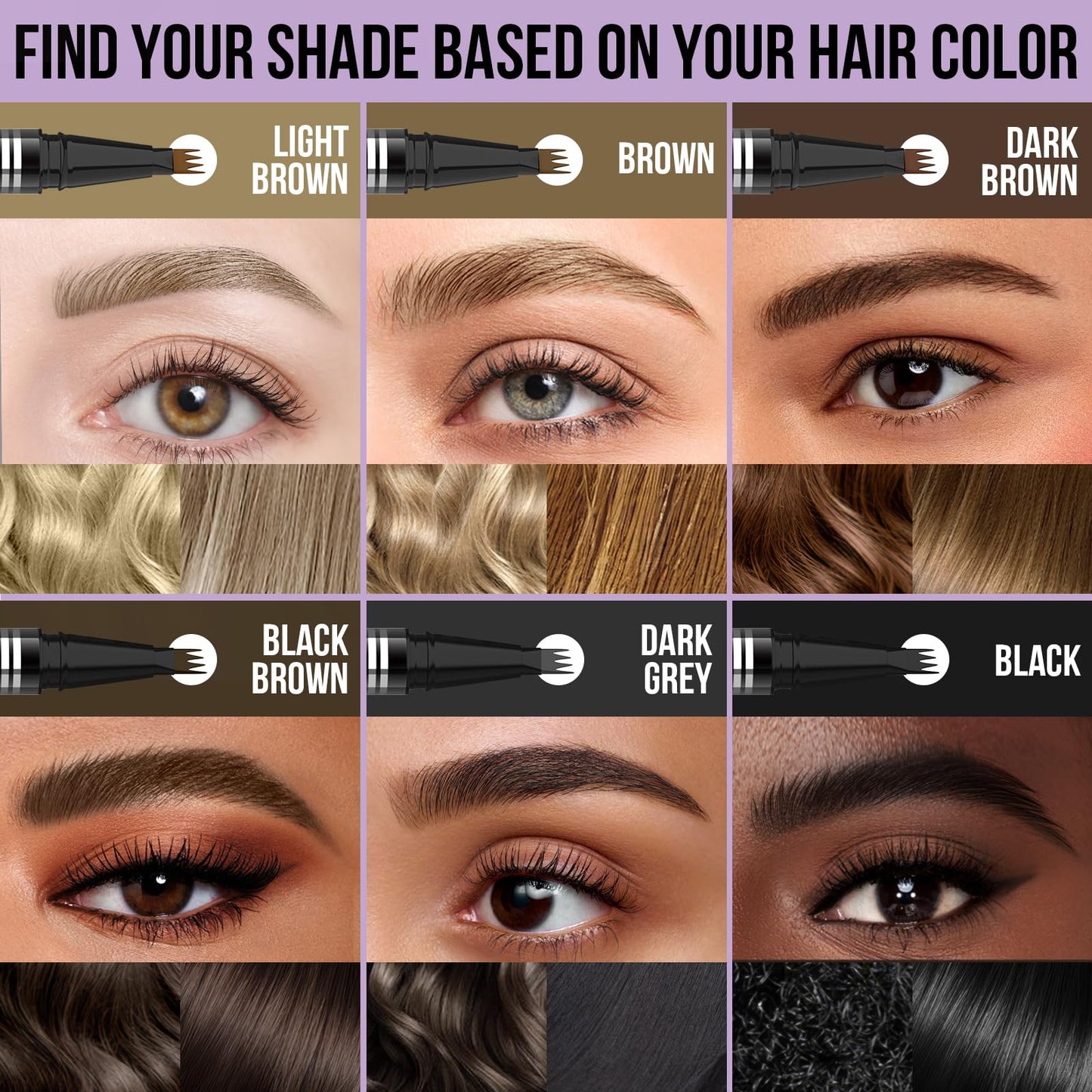 Microblading Eyebrow Pen - Eyebrow Pencil Magical 2-in-1 Dual-Ended Waterproof Eye Brow Pencils for Women with 4-Fork-Tip & Precise Brush-Tip for Natural Hair Like Strokes, Last All-Day, Light Brown