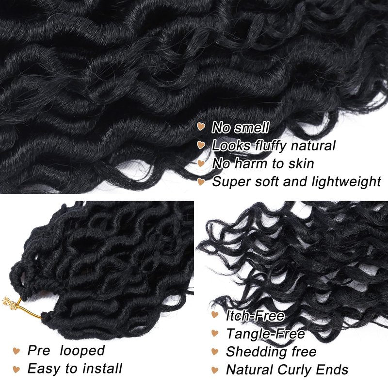 LIYATE 6 Packs Faux Locs Crochet Hair, 22 Inch Goddess Locs Crochet Hair Pre Looped, River Loc Crochet Braids with Curly, Boho Hippie Loc Synthetic Hair Extensions (1B)