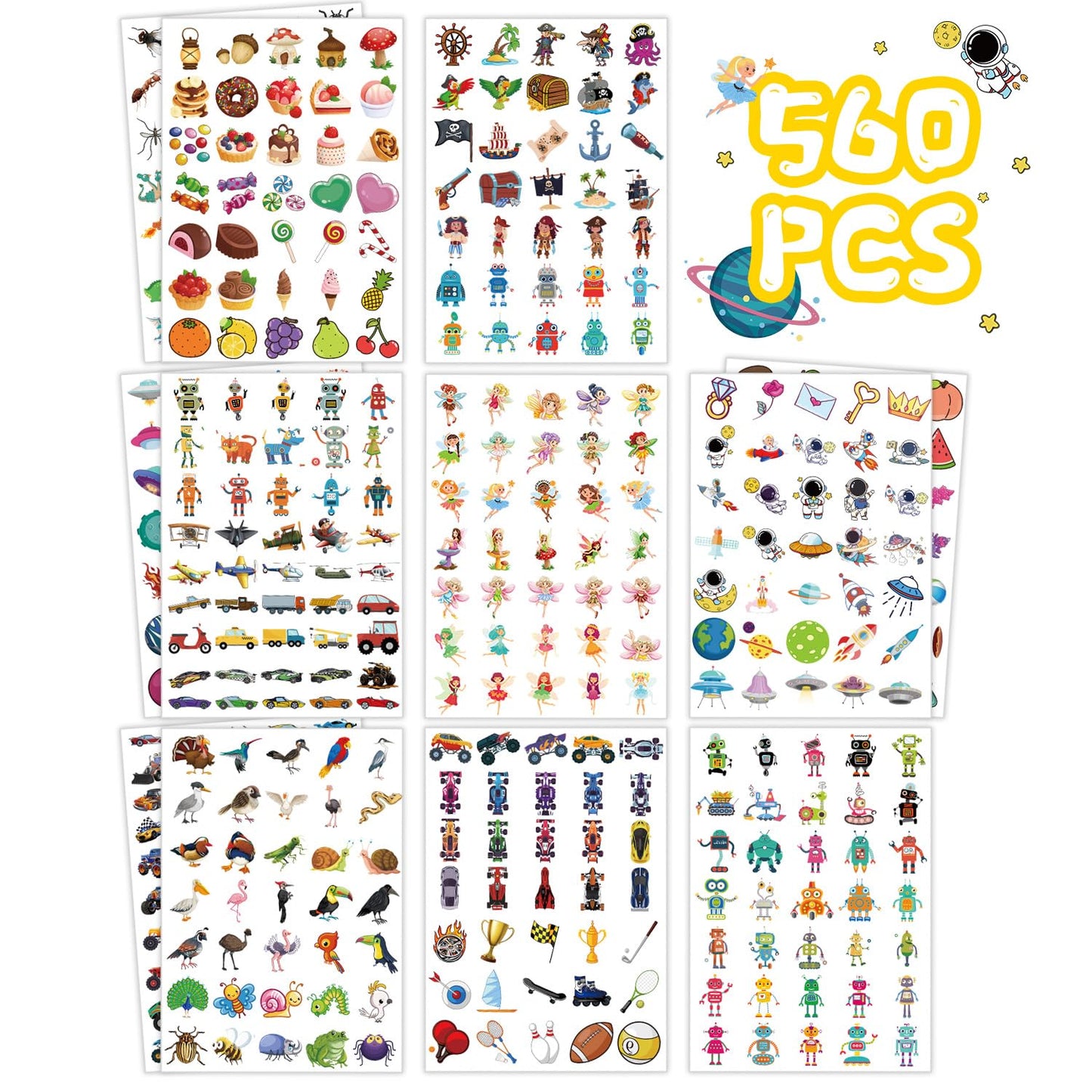 560 Styles Temporary Tattoos for Kids, Girls, and Boys – Waterproof Pirate, Dinosaur, Princess, Animal, and Cute Designs – Perfect for Parties, Festivals, and School Events