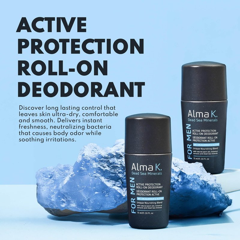 Alma K Active Protection Roll On Deodorant - Men's Deodorant - Aluminum Free Deodorant for Men - Alcohol-Free Deodorant for Sensitive Skin - 2.6 oz