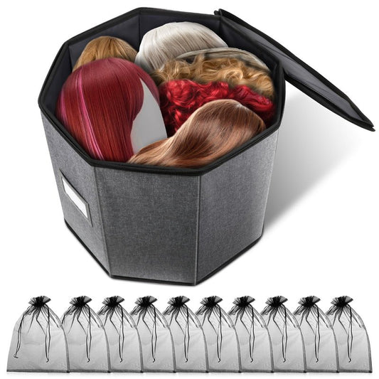 Lukeline Wig Storage Box,Wig Travel Case,Foldable Wig Travel Case for Men and Women,Yarn Organizer, Cosmetic Cabinet Storage Bag