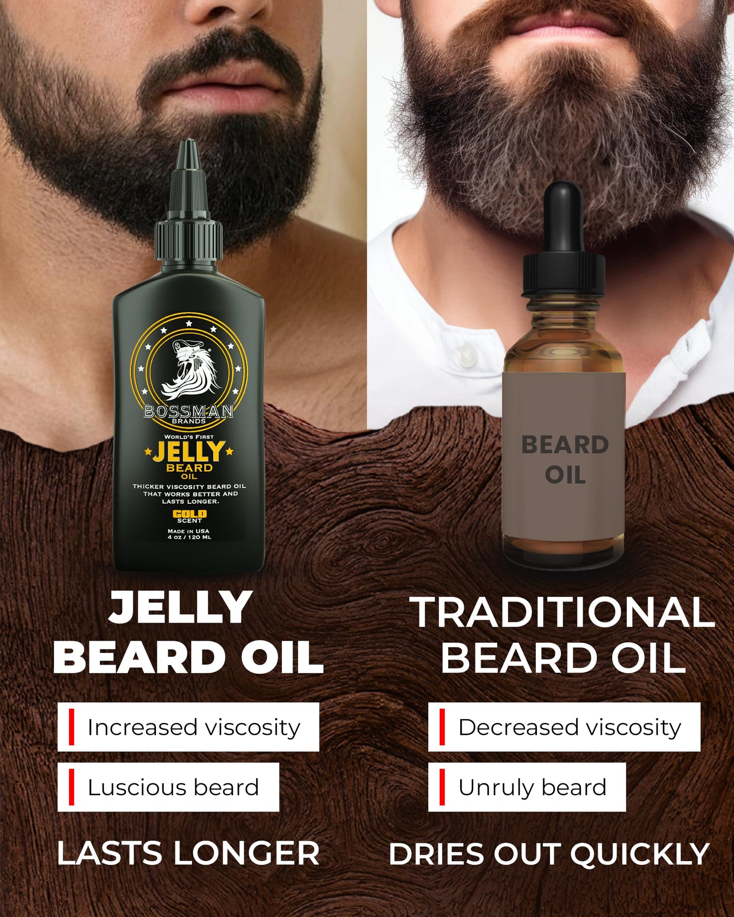 Bossman Jelly Beard Oil for Men (4 oz, Gold Scent) – Softens, Moisturizes & Conditions with Natural Ingredients