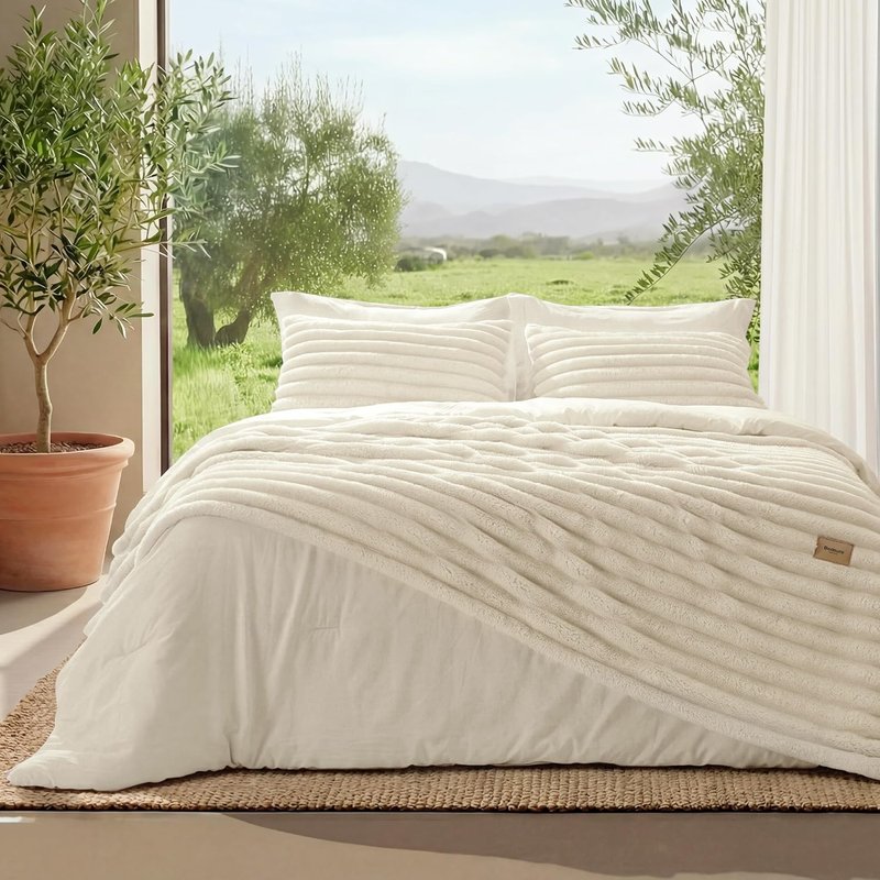 Bedsure 2-in-1 King Size Comforter Set - Cream White Fluffy Blanket & Detachable Design | All Season Bedding, Includes 2 Pillow Shams & 2 Pillowcases