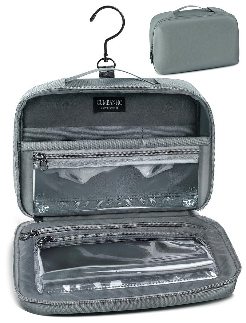Cumbanho Hanging Toiletry Bag for Men, Toiletries Travel Kit with 360° Swivel Hook, Water-Resistant Nylon Dopp Kit,Shaving Bag with Clear Pockets Used for Trip,Daily or Gift,Graphite Gray