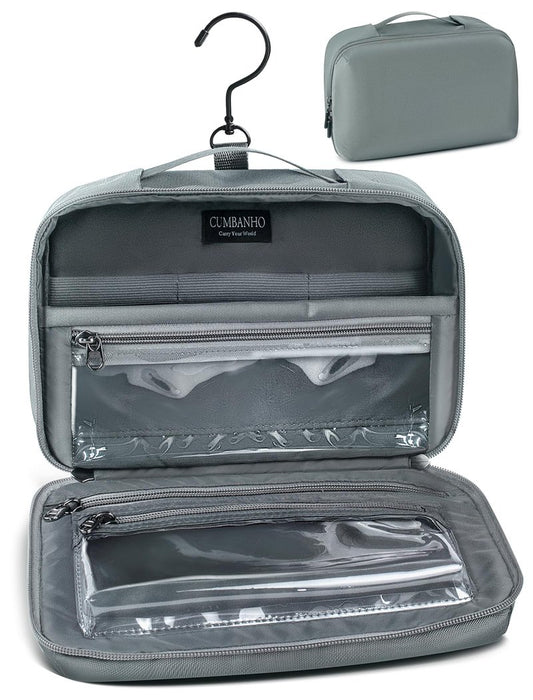 Cumbanho Hanging Toiletry Bag for Men, Toiletries Travel Kit with 360° Swivel Hook, Water-Resistant Nylon Dopp Kit,Shaving Bag with Clear Pockets Used for Trip,Daily or Gift,Graphite Gray