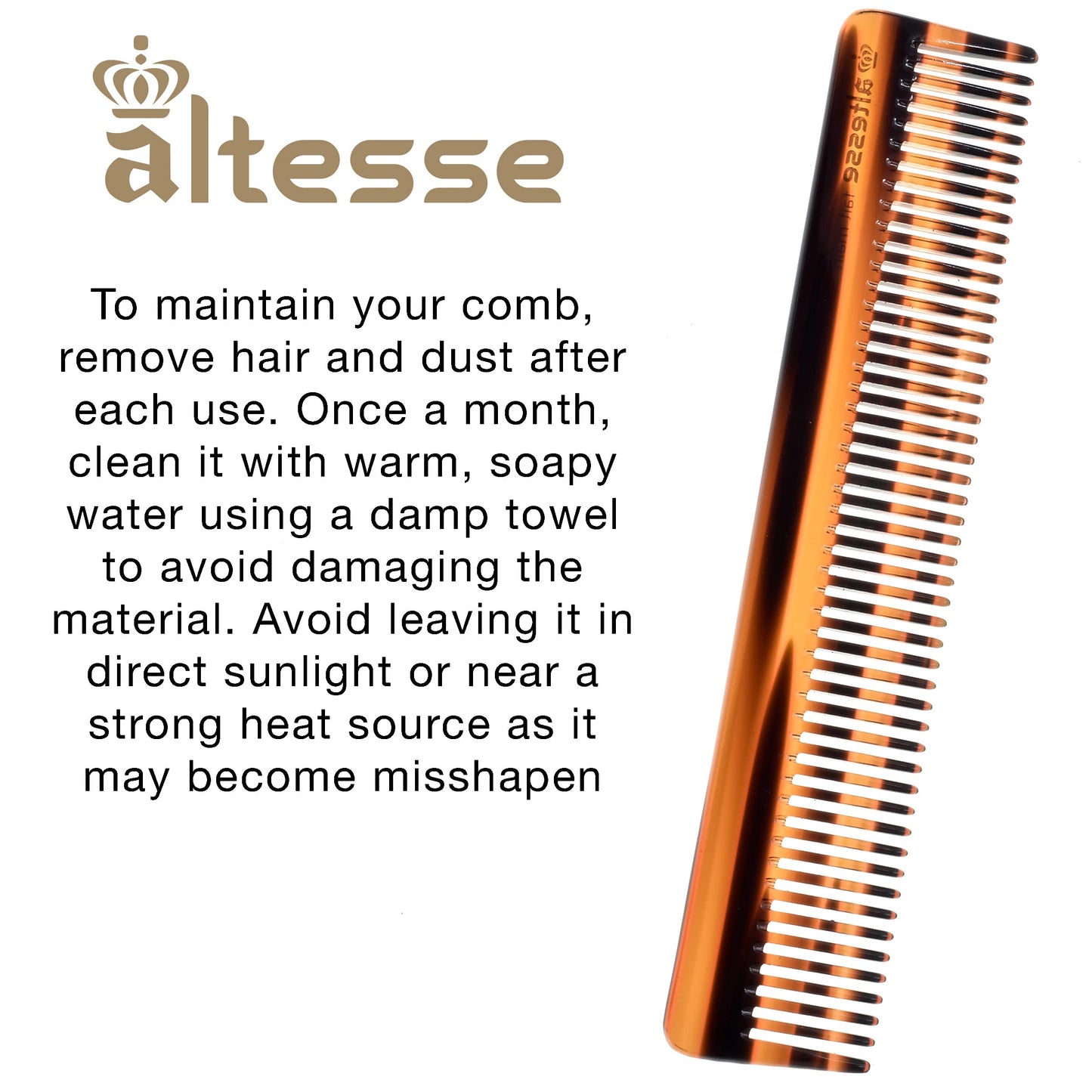 Altesse 11011 Wide Tooth Comb Detangler and Curl Defining Comb for Women, Hair Detangler Combs for Women, All Wide Teeth Acetate Large Dresser Comb or Mens Beard Detangling Comb Handmade in France