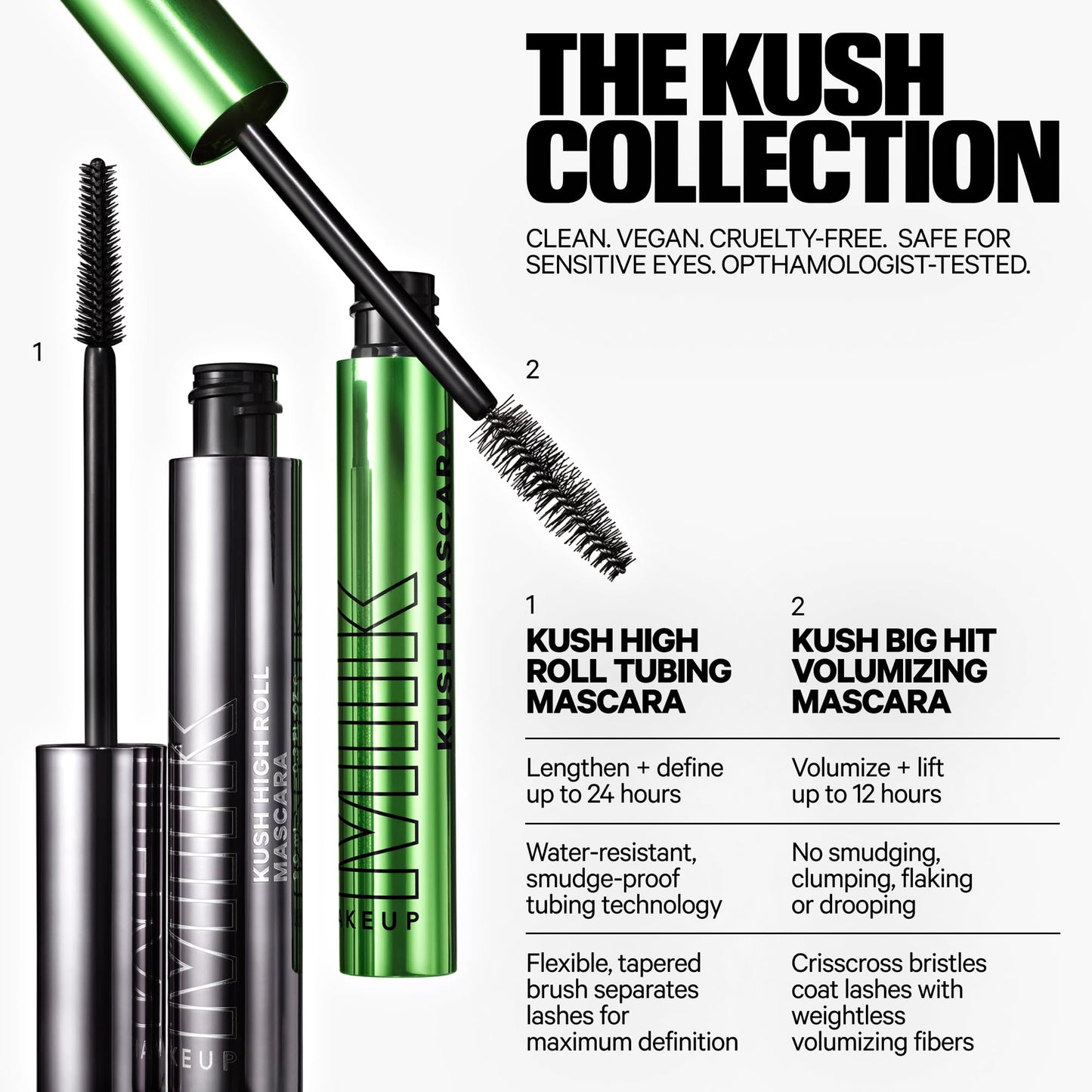 Milk Makeup KUSH Big Hit Volumizing Mascara – 12HR Clean High-Volume Mascara for Lifting, Lengthening + Defining Lashes – Clump + Smudge-Free, Weightless + Safe for Sensitive Eyes – Black, 0.14 oz
