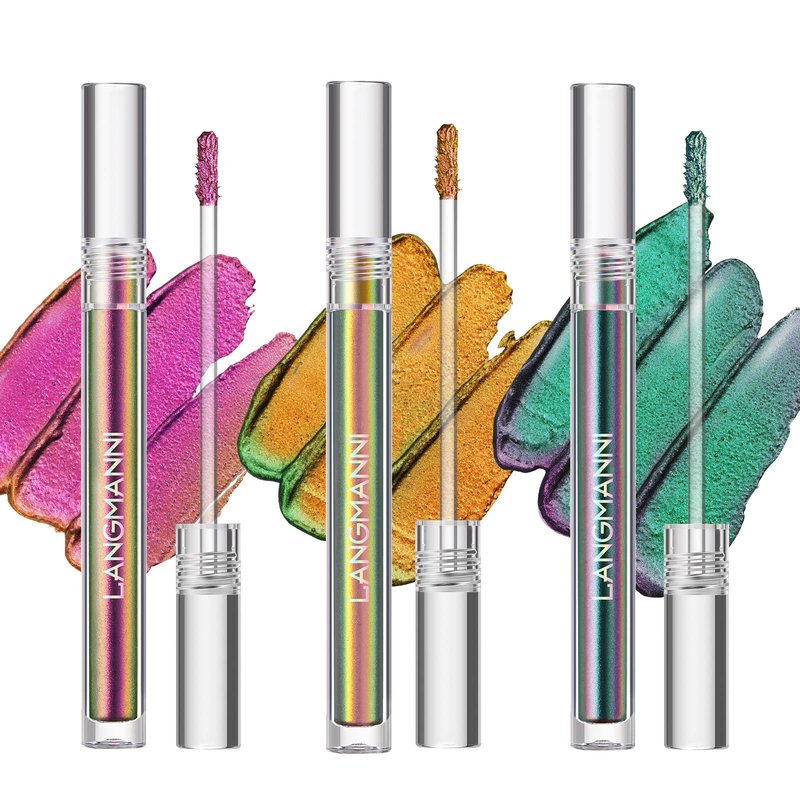 BIOKUSY 3 Colors Metallic Liquid Chameleon Eyeshadow, Multi-Dimensional Eye Looks, Long-lasting Holographic Glitter Multichrome Eyeshadows Makeup (#Peacock+Wonder+Ember)