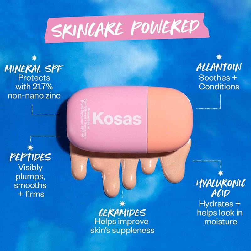 Kosas DreamBeam SPF 40 Mineral Sunscreen for Face + Makeup Prep – Lightweight Hydrating Sun Protection, 40 ml