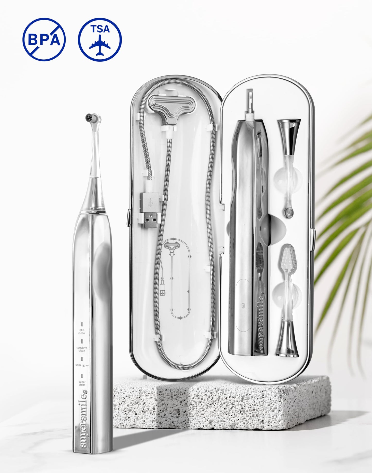 Supersmile Zina45 Deluxe Sonic Pulse Toothbrush, Silver, Rechargeable