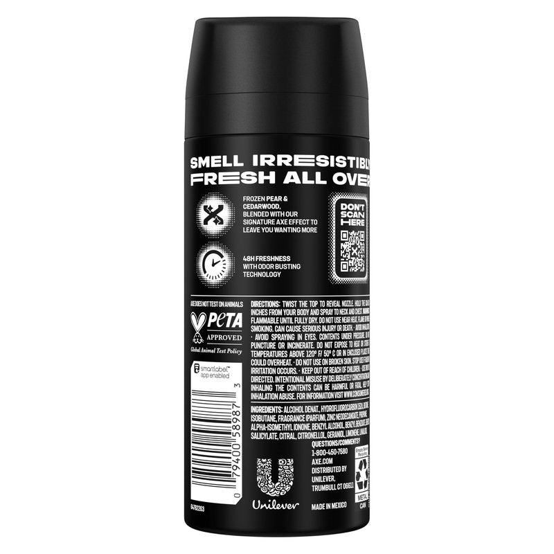 AXE Body Spray Deodorant for Men Black for Long Lasting Odor Protection Frozen Pear & Sandalwood Men's Deodorant Formulated Without Aluminum 4.0 oz