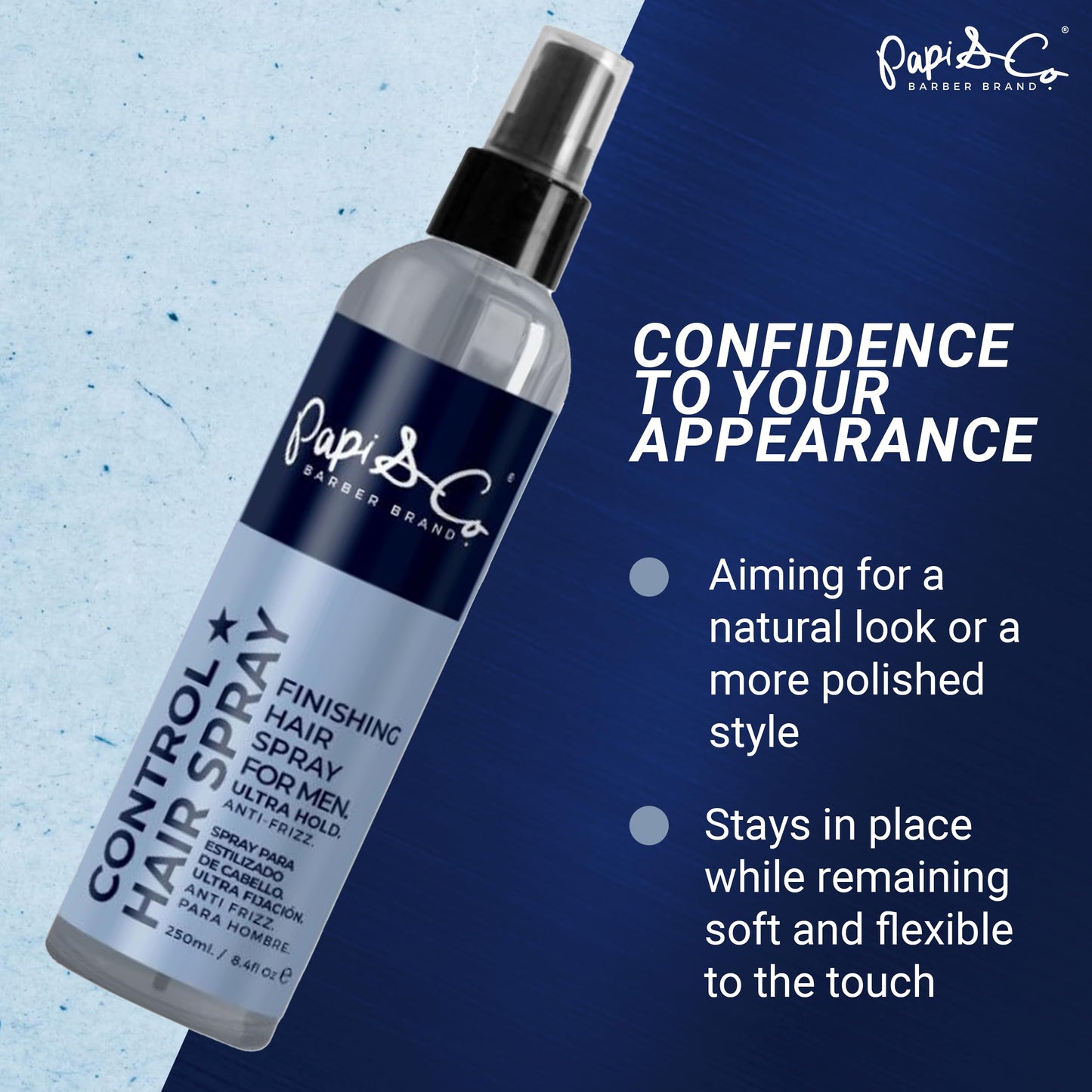 Papi & Co. Control Hair Spray - Extreme Hold, Volumizing & Frizz-Free Hairspray - Flexible Styling & Heat Protection - Lightweight, Non-Sticky Finish - Long-Lasting Hold for All Hair Types - 8.45 oz