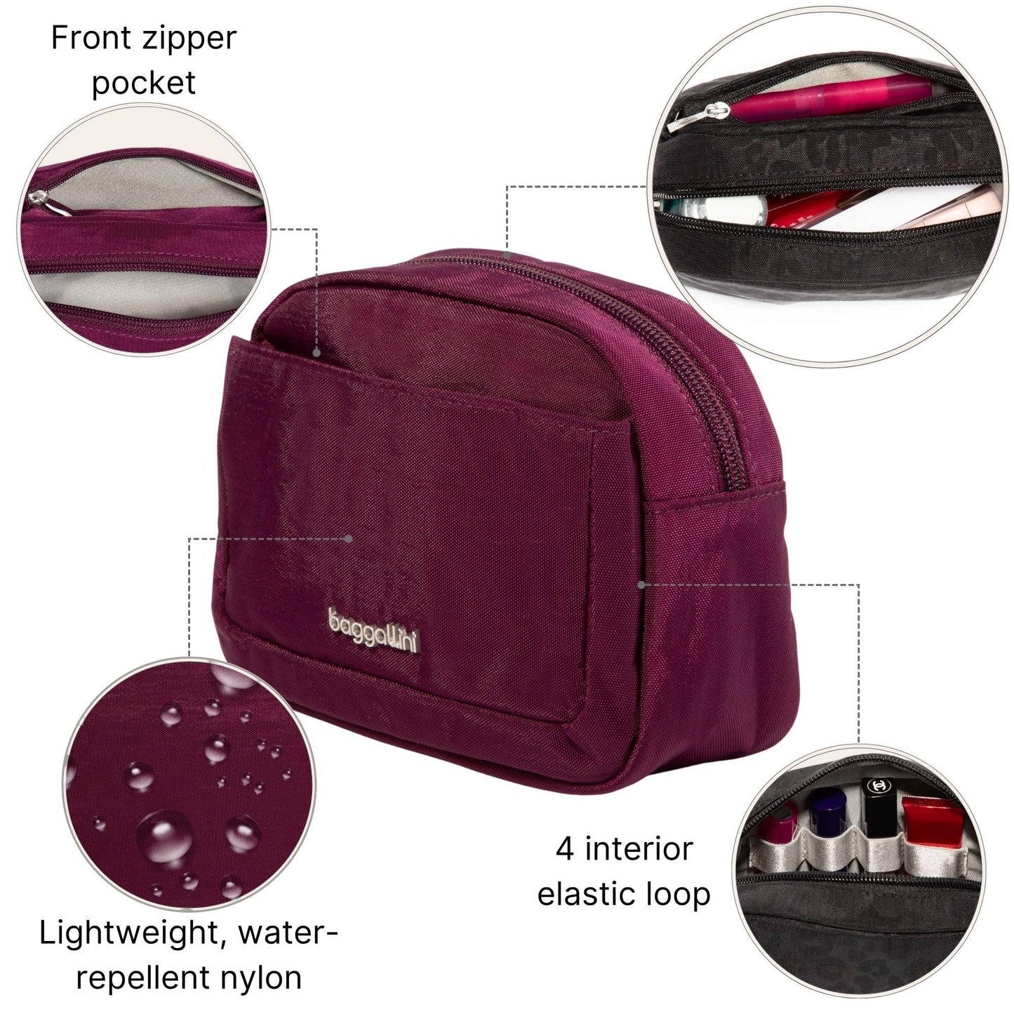 Baggallini Small Cosmetic Pocket - Lightweight 6x4 Inch Makeup Bag - Travel Essentials Makeup Organizer