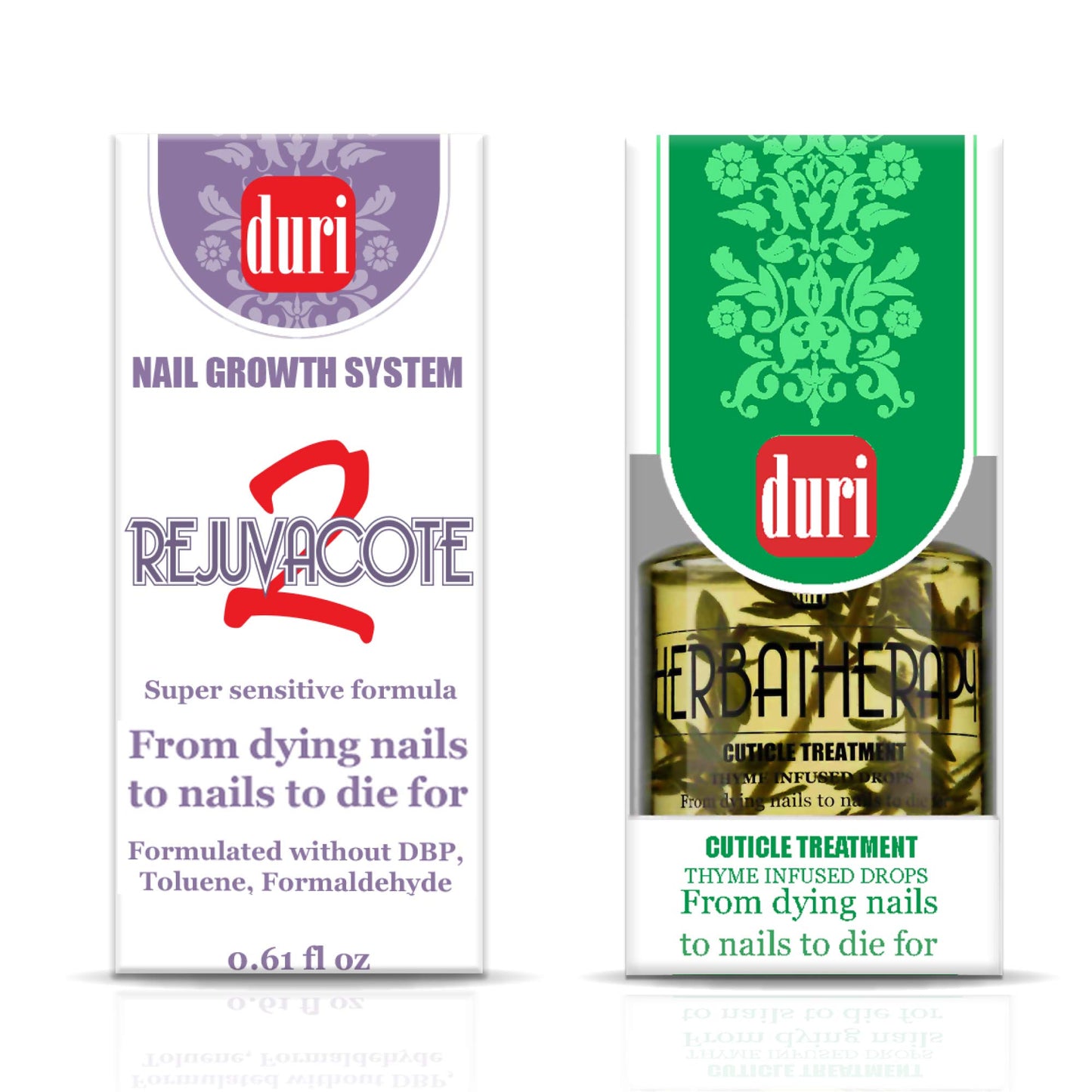 duri Rejuvacote 2 Nail Growth System Base and Top Coat, Herbatherapy Cuticle Treatment Drops - Damaged Cuticles Repair, Growth, Healthier, Stronger Nails, Strengthener (Combo Pack)