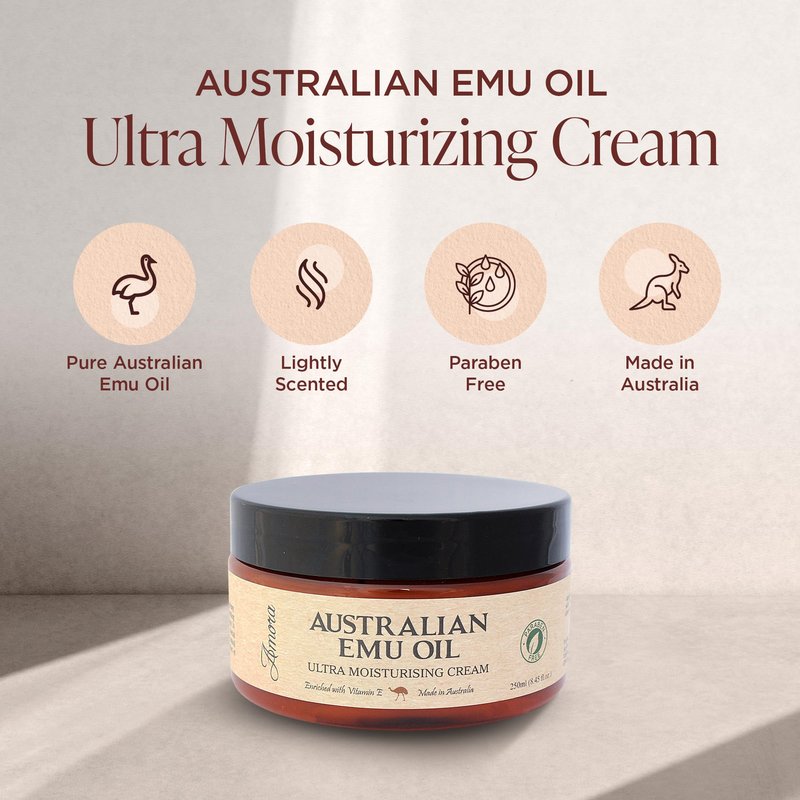 Amora Cosmetics Australian Emu Oil Cream for Face and Body (8.45 oz), Pharmaceutical Grade Emu Cream, Super Strength Moisturizer Lotion, Made in Australia