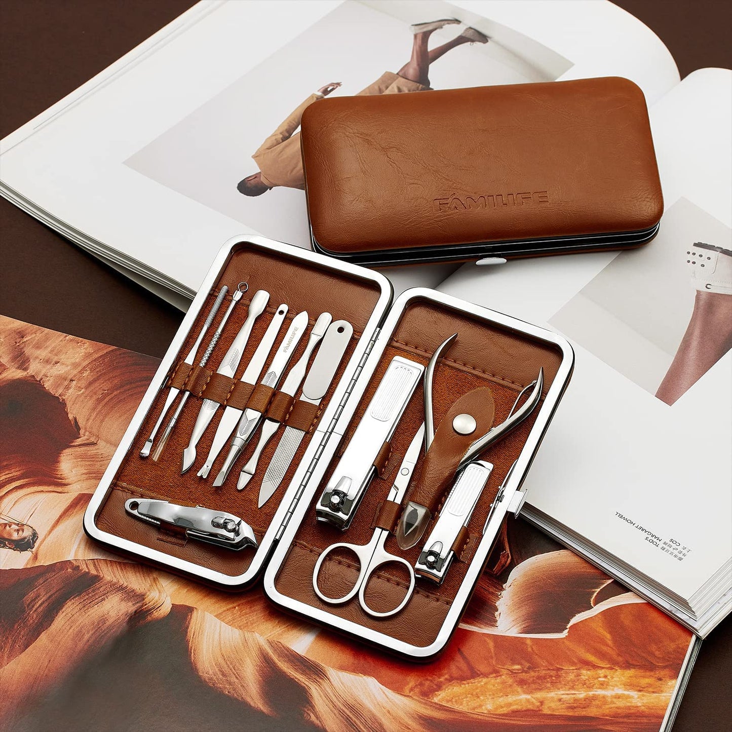 FAMILIFE Manicure Pedicure Kit Professional Nail Clippers Set Men and Women 12 Pcs and 16pcs Grooming Kit Gifts for Men