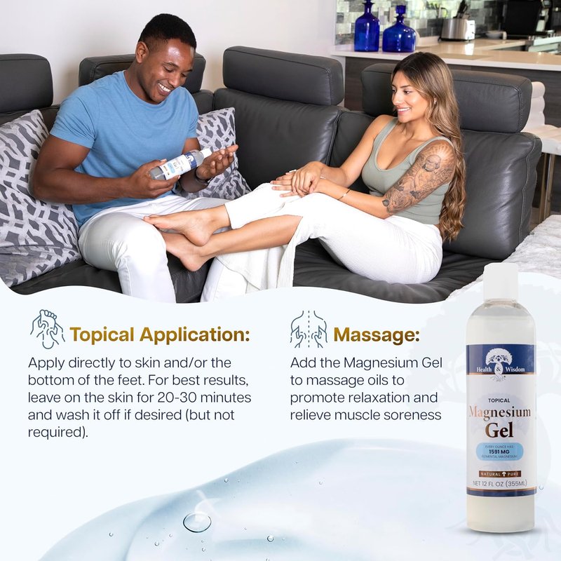 Pure Magnesium Gel for Muscle & Joint Relief - Natural Seaweed Extract for Skin & Scalp Moisturizing - 12 Fl Oz