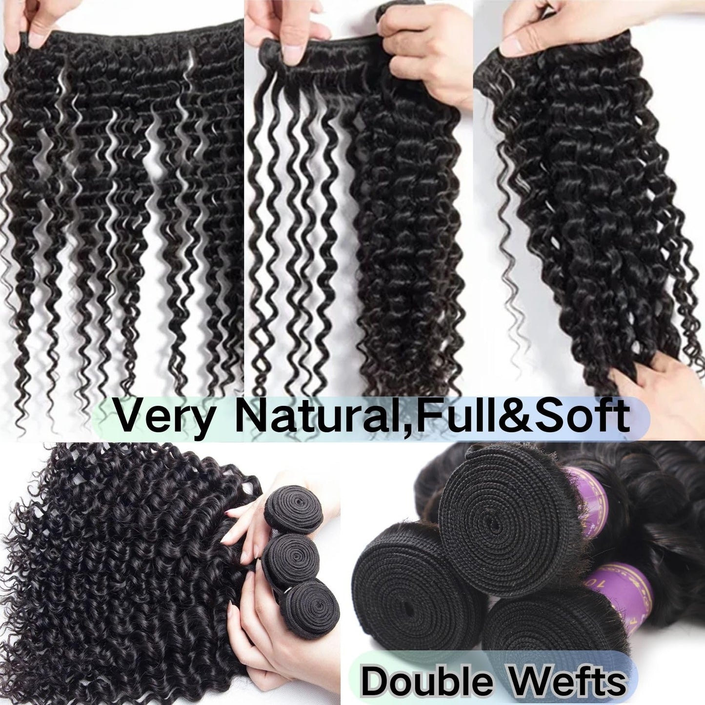 Deep Wave Human Hair Bundles 22 Inch Brazilian Deep Wave Bundles Hair 100% Unprocessed Virgin Deep Curly Human Hair Water Wave Double Weft Deep Wave Hair Bundles Natural Black